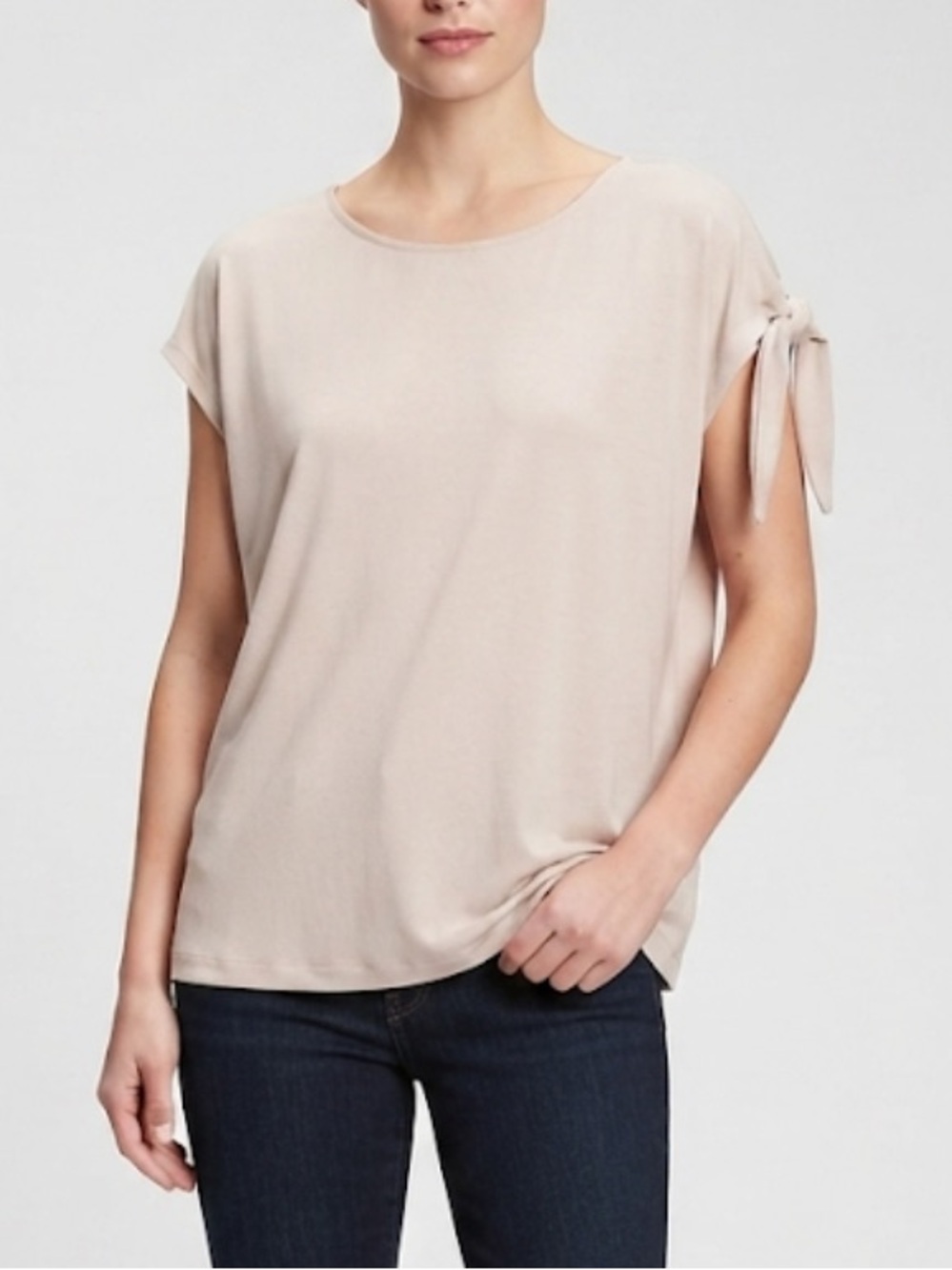 Worthington Blush Tie-Sleeve Short Sleeve Blouse